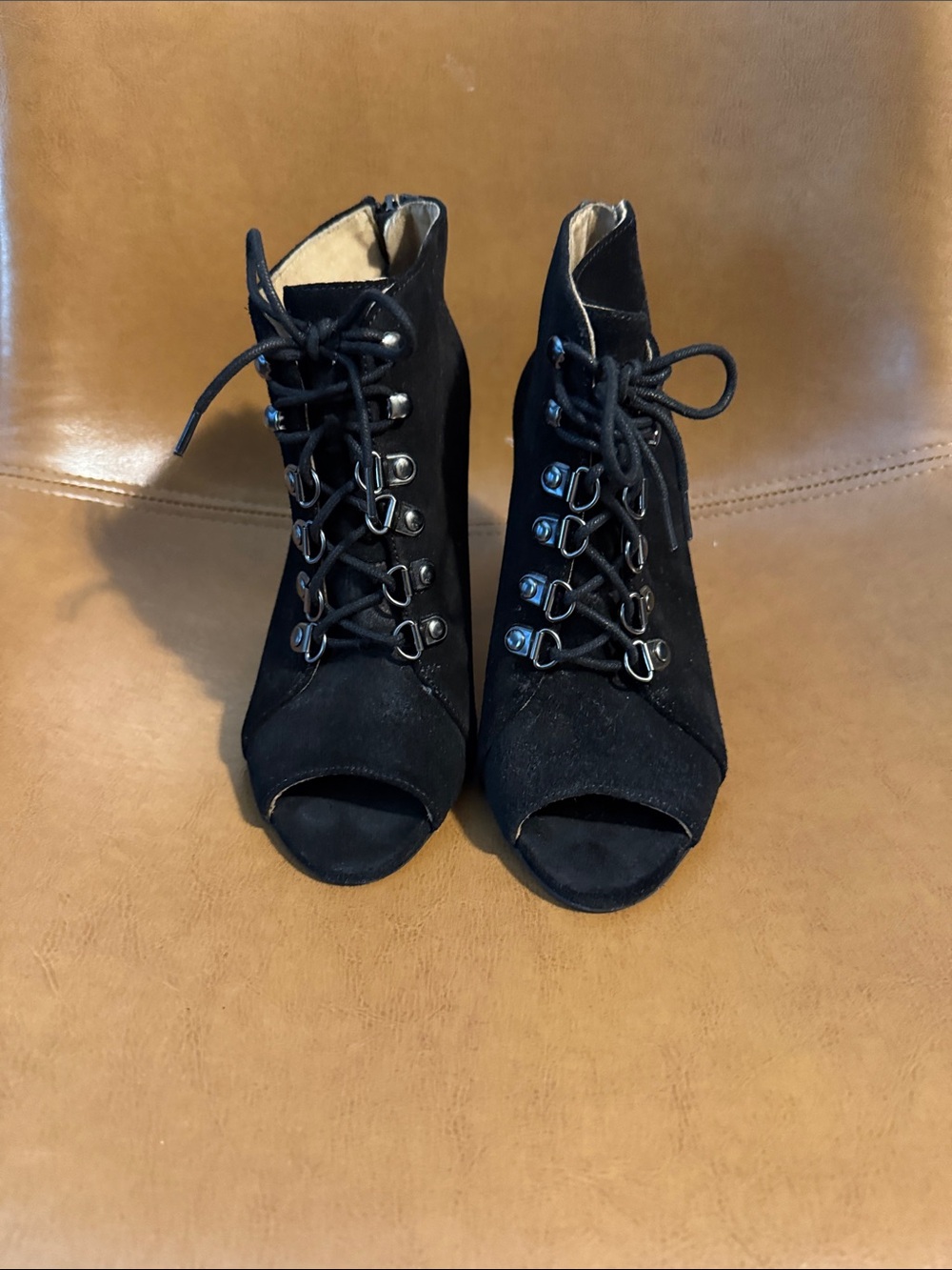 G.I.L.I. Black Lace-Up Peep Toe Heels
